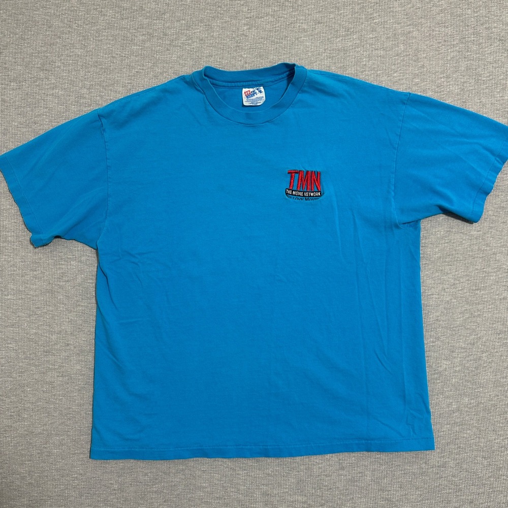 Vintage Hanes Beefy-T TMN The Movie Network Blue Embroidered T-Shirt Mens XL USA